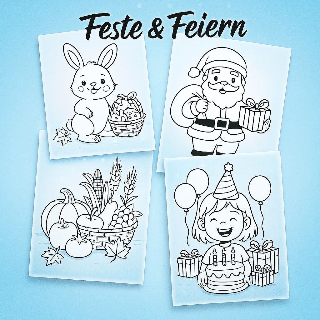 Kostenlose Ausmalbilder für Kinder zu Festen wie Erntedank, Weihnachten, Ostern, Geburtstag und Silvester
